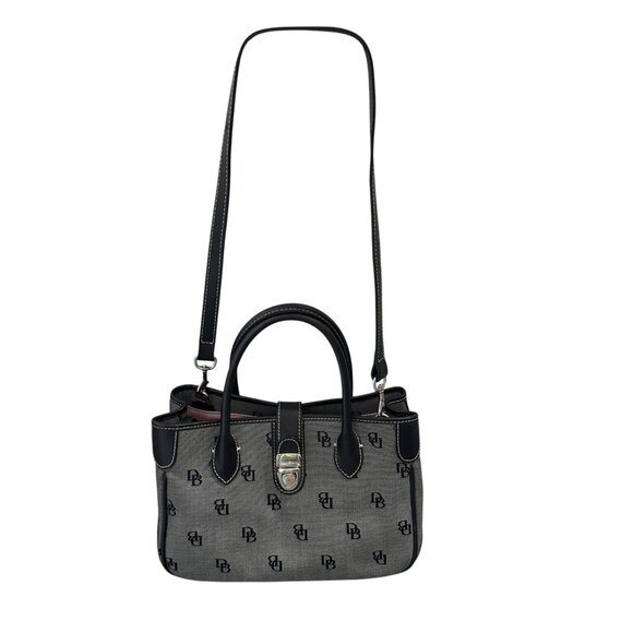 Dooney & Bourke Crossbody Bag Purse Signature Logo Monogram Black Gray Canvas - Picture 2 of 11